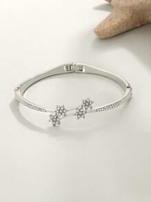 1入組魅力四射方晶鋯石花朵裝飾手鐲適用於女士日常裝飾 - 銀色 - 查看 1