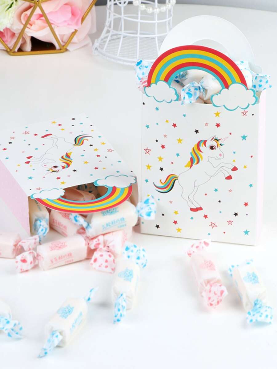 6pcs Unicorn Print Paper Bag, Cartoon Paper Candy Bag For Birthday Party - Multicolor - View 1