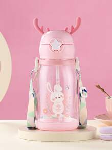 Botella de agua con estampado de dibujos animados con diseño de cornamenta - Rosa Pálido - Ver 1