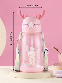 Botella de agua con estampado de dibujos animados con diseño de cornamenta - Rosa Pálido - Ver 2