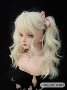 alicegarden Tóc giả tổng hợp sóng dài có tóc mái - Vàng - Xem 2