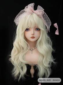 alicegarden Tóc giả tổng hợp sóng dài có tóc mái - Vàng - Xem 4