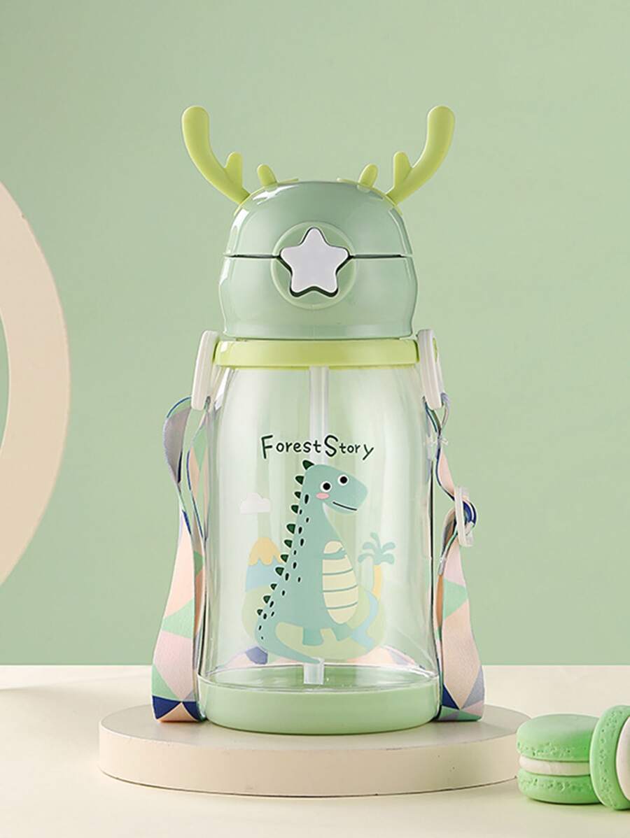 1 pieza Botella de agua con estampado de dibujos animados - Verde - Ver 1