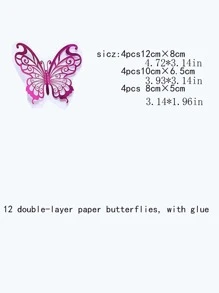 12 piezas 3d con abertura Pegatina de mariposa - Rosa Fucsia - Ver 4