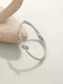 1入組魅力四射方晶鋯石花朵裝飾手鐲適用於女士日常裝飾 - 銀色 - 查看 5