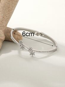 1入組魅力四射方晶鋯石花朵裝飾手鐲適用於女士日常裝飾 - 銀色 - 查看 6