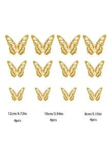 12入組鏤空3D蝴蝶貼紙