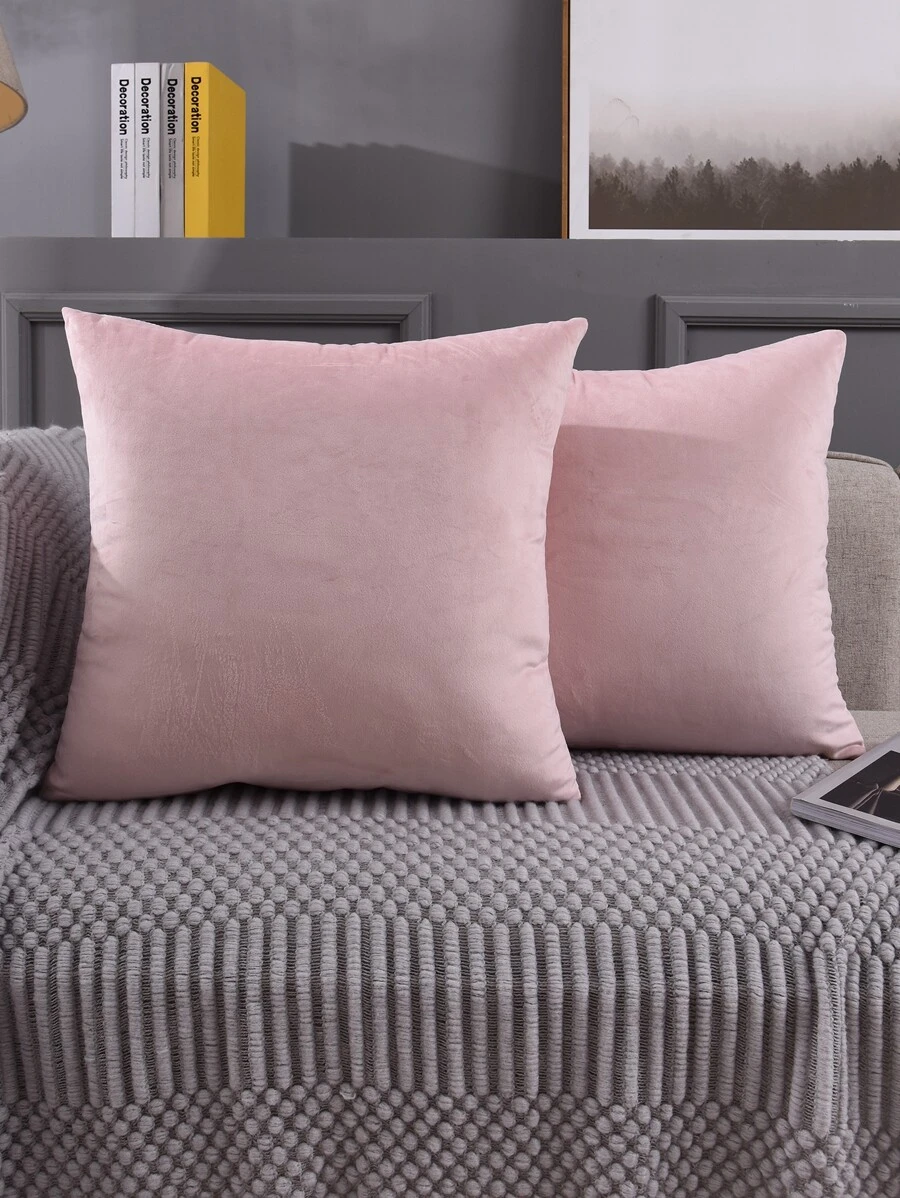 Miater 1pc Plain Cushion Cover Without Filler - Pink - View 1