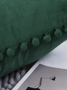 1pc Pom Pom Plain Velvet Cushion Cover Without Filler Home Gift - Dark Green - View 4
