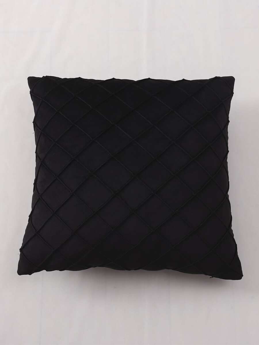 Funda De Cojín Con Diseño De Cuadros A Color Sólido Sin Relleno - Negro - Ver 1