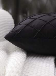 Funda De Cojín Con Diseño De Cuadros A Color Sólido Sin Relleno - Negro - Ver 3