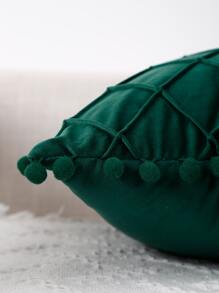1pc Pom Pom Decor Cushion Cover Without Filler - Green - View 3