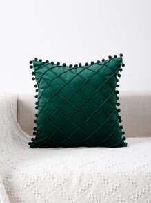 1pc Pom Pom Decor Cushion Cover Without Filler - Green - View 5