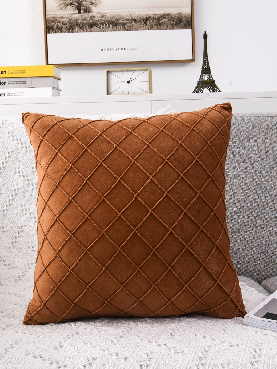 1pc Handmade Velvet Grid Cushion Cover Without Filler Home Gift - Orange - View 1