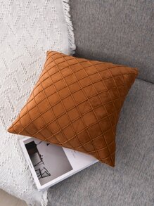 1pc Handmade Velvet Grid Cushion Cover Without Filler Home Gift - Orange - View 4