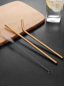 Set de pajitas de acero inoxidable de 3 piezas, té de la leche, café, bebidas, hierro, pajita para beber, juego de cepillos de paja, pajita de Metal - Oro rosa - Ver 1