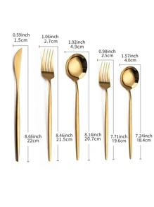 5pcs Stainless Steel Cutlery Set, Gold Flatware For Dining