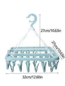 1pc Foldable Windproof Plastic Drying Rack With Clothespin, Minimalist Blue Clothes Drying Rack For Home