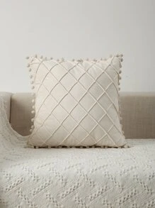 1 pieza Funda de cojín sin relleno con diseño de pompón - Beis - Ver 6