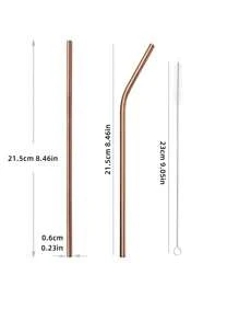 Set de pajitas de acero inoxidable de 3 piezas, té de la leche, café, bebidas, hierro, pajita para beber, juego de cepillos de paja, pajita de Metal - Oro rosa - Ver 2