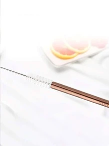 Set de pajitas de acero inoxidable de 3 piezas, té de la leche, café, bebidas, hierro, pajita para beber, juego de cepillos de paja, pajita de Metal - Oro rosa - Ver 3