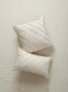 1 pieza Funda de cojín sin relleno con diseño de pompón - Beis - Ver 7