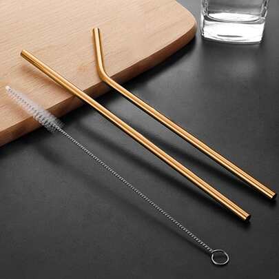 3pcs Stainless Steel Straw Set Milk Tea Coffee Beverage Iron Drinking Straw Net, Straw Brush Set Metal Straw