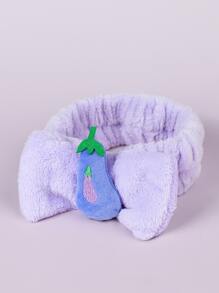 1入組茄子裝飾沐浴卡通滌綸蔬菜裝飾洗漱用髮帶適用於旅行