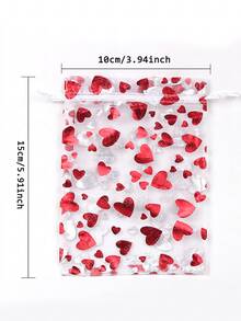 10pcs Organza Gift Bag, Heart Pattern Drawstring Candy & Cookie Party Favor Goodie Bag For Festival, Birthday Party Supplies