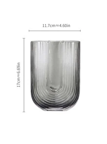 1pc Plain Flower Vase, Modern Glass Textured Design Vase For Home - Light Grey - View 4