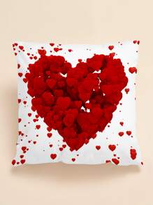 Valentine's Day Heart Print Cushion Cover, Romantic Throw Pillow Case For Living Room, Pillow Insert Not Included, Home Decor - Red and White - View 1