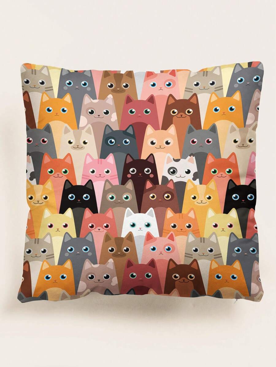 Cartoon Cat Print Cushion Cover Without Filler, Cute Throw Pillowcase For Sofa, Home Decor - Multicolor - View 1