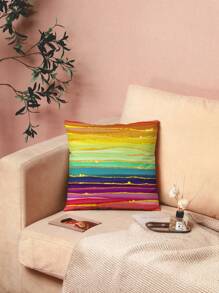 Rainbow Stripe Pattern Cushion Cover Without Filler, Modern Throw Pillow Case, Pillow Insert Not Include, For Sofa, Living Room