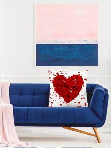 Valentine's Day Heart Print Cushion Cover, Romantic Throw Pillow Case For Living Room, Pillow Insert Not Included, Home Decor - Red and White - View 5