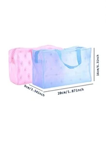 2 piezas Bolsa de almacenamiento de plástico portátil con diseño floral, bolsa de almacenamiento multifuncional para baño y viaje, para vacaciones en la playa, colección de baño, colección de dormitorio, de gran capacidad - Multicolor - Ver 7