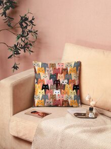 Cartoon Cat Print Cushion Cover Without Filler, Cute Throw Pillowcase For Sofa, Home Decor - Multicolor - View 3