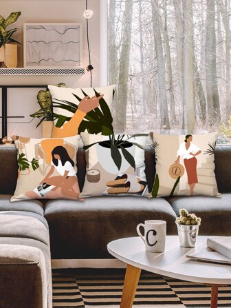 غطاء وسادة بطباعة فتاة بدون حشو - 1 قطعة