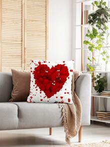 Valentine's Day Heart Print Cushion Cover, Romantic Throw Pillow Case For Living Room, Pillow Insert Not Included, Home Decor - Red and White - View 6