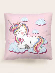 獨角獸印花靠墊套不附帶墊芯 - 粉色 - 查看 1