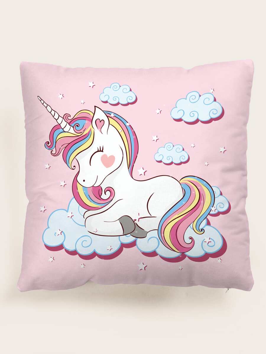 獨角獸印花靠墊套不附帶墊芯 - 粉色 - 查看 1