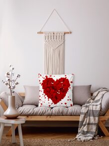 Valentine's Day Heart Print Cushion Cover, Romantic Throw Pillow Case For Living Room, Pillow Insert Not Included, Home Decor - Red and White - View 7