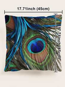 1pc Peacock Print Cushion Cover Without Filler, Boho Polyester Square Throw Pillow Cover For Bedroom Sofa Home Decoration - Multicolor - View 3