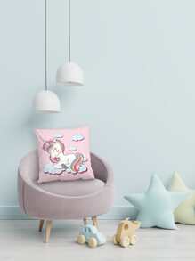 獨角獸印花靠墊套不附帶墊芯 - 粉色 - 查看 3