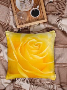 Rose Print Cushion Cover Without Filler, Modern Throw Pillow Case, Pillow Insert Not Include, For Sofa, Living Room - Yellow - View 5