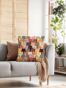 Cartoon Cat Print Cushion Cover Without Filler, Cute Throw Pillowcase For Sofa, Home Decor - Multicolor - View 6
