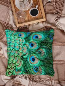 1pc Peacock Print Cushion Cover Without Filler, Boho Polyester Square Throw Pillow Cover For Bedroom Sofa Home Decoration - Multicolor - View 7
