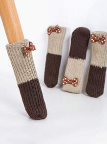 4pcs Bow-knot Decor Chair Leg Cover - Coffee Brown - View 1