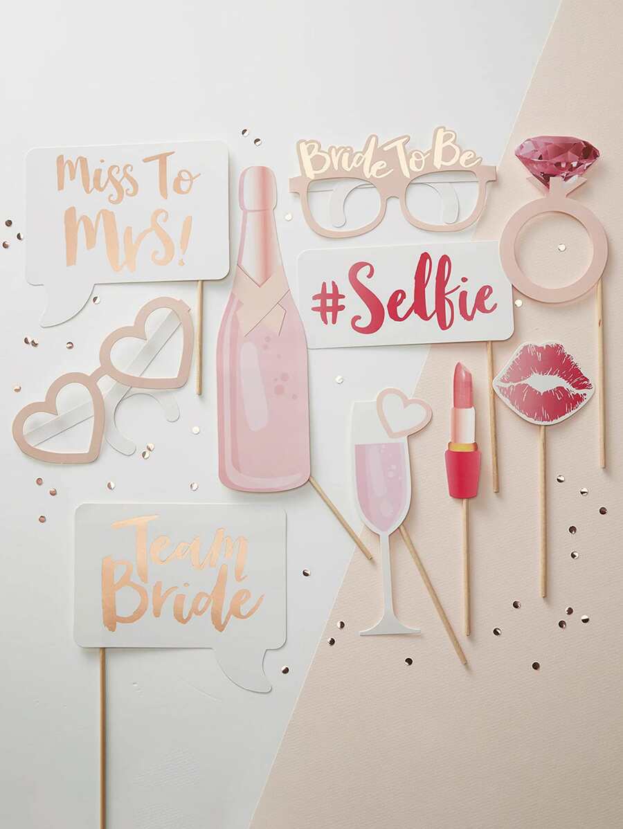 10pcs Wedding Party Photo Prop, Paper Decorative Photobooth Prop For Wedding - Multicolor - View 1