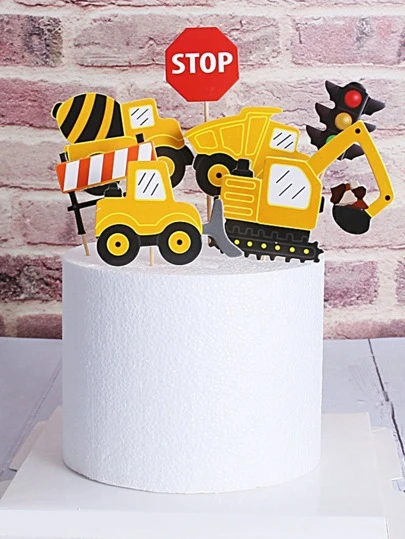 7 件工程车蛋糕装饰，生日派对、圣诞节纸质蛋糕装饰