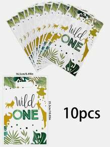 10pcs Forest Jungle Animal Printed Birthday Party Favor Bags For Candy & Cookies - Multicolor - View 2